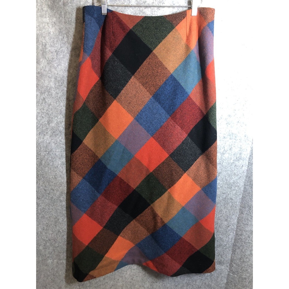 L.L Bean Skirt Womens 14 Patchwork Herringbone Tweed Wool Career Casual Classic